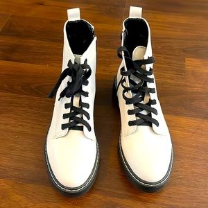 Madden Girl, White and Black Combat Boots, Size 7.5